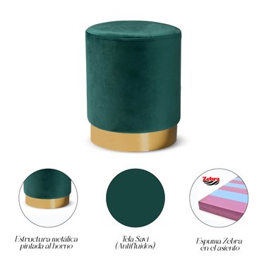 2 PUFF SIENA REDONDO CON BASE METÁLICA VERDE + 1 COJÍN - 4