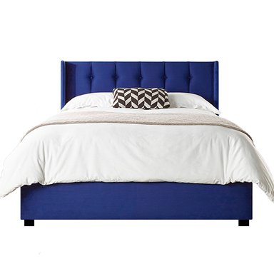 CAMA TAPIZADA LISTÓN CON BOTONES AZUL 2 PLAZAS - 1