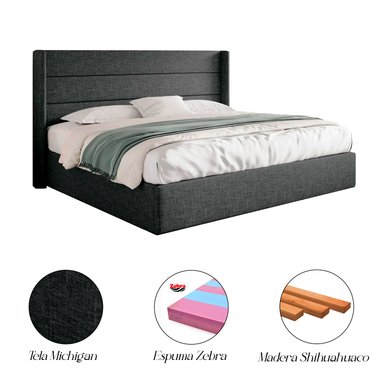 CAMA TAPIZADA LISTÓN VENUS GRIS OSCURO 1.5 PLZ - 4