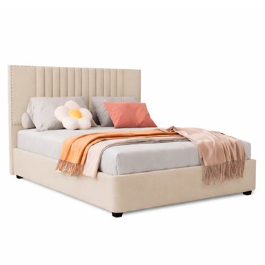 CAMA LEMUEBLE TAPIZADA LISTÓN IRIS BEIGE QUEEN - 2