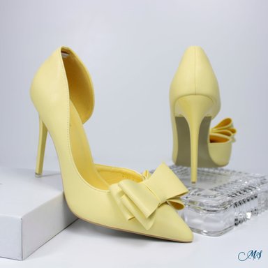 ZAPATOS DE VESTIR MUJER MARGLO SHOES CUERO VEGANO AMARILLO CLARO STILETTO LAZO AMARILLO M06 - 1