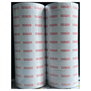20 ROLLOS ETIQUETA DE PRODUCCIÓN VENCIMIENTO PARA FECHADORA MX6600 - 1