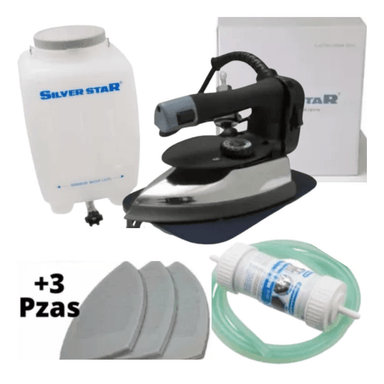 PLANCHA A VAPOR 1300W ES-300L INDUSTRIAL SILVER STAR PESADA CON 3 ZAPATAS MÁS 1 FILTRO DE AGUA SUPER KIT - 1