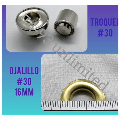 100 OJALES OJALILLO OJAL METÁLICO NRO. 30 (16 MM) MÁS TROQUEL. - 1