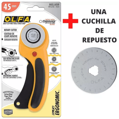 CORTADORA DE TELA MANUAL OLFA ORIGINAL CUCHILLA CIRCULAR MÁS 1 CUCHILLA DE REPUESTO 45MM - 1