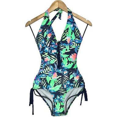 TRIKINI PUSH UP LICRA MUJER VERDE UV ENTERO FLOR ESTAMPADO GL-30 - 1