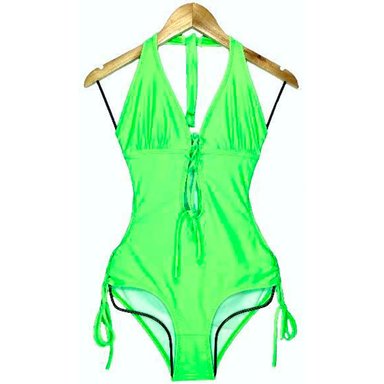 TRIKINI PUSH UP LICRA MUJER VERDE UV ENTERO FLOR LIMON GL-30 - 1