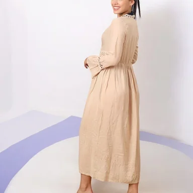 KIMONO MAXI MUJER YOMAR BEIGE PRINCESA MANGA LARGA - 1