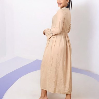 KIMONO MAXI MUJER YOMAR BEIGE PRINCESA MANGA LARGA - 1