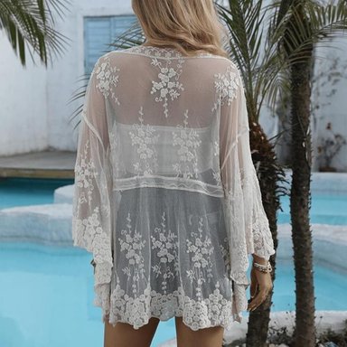 KIMONO MAXI MUJER YOMAR BEIGE TULL ALA MUERCIELAGO - 1