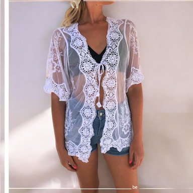 KIMONO MAXI MUJER YOMAR BLANCO CORTA ABIERTA TULL - 2
