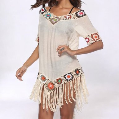 KIMONO MAXI MUJER YOMAR BEIGE GAZA ACABADOS CROCHET - 2