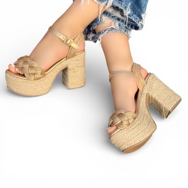 SANDALIA MUJER PLANTA FORRADO YUTE TACO X9 2086L-60 COLOR DORADO - 2