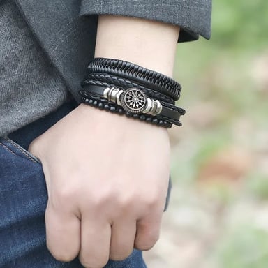 PULSERA CUERO HOMBRES FLOR - 2