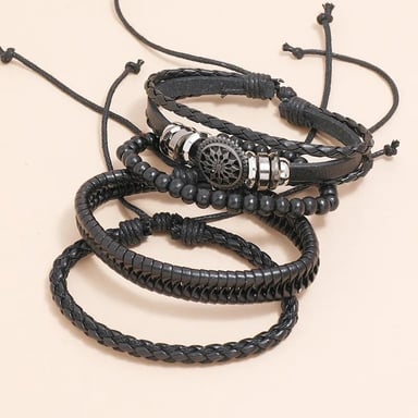 PULSERA CUERO HOMBRES FLOR - 3