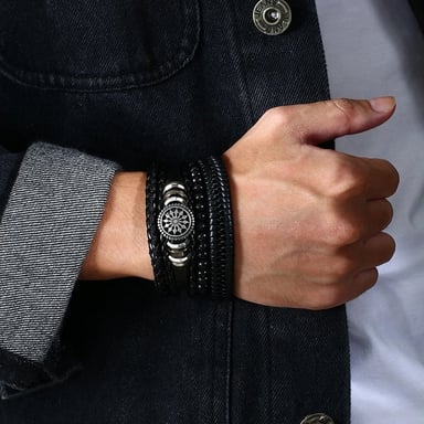 PULSERA CUERO HOMBRES FLOR - 4