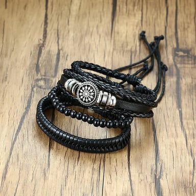 PULSERA CUERO HOMBRES FLOR - 5