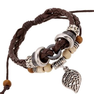 PULSERA CUERO HOMBRES MARRÓN HOJA - 4
