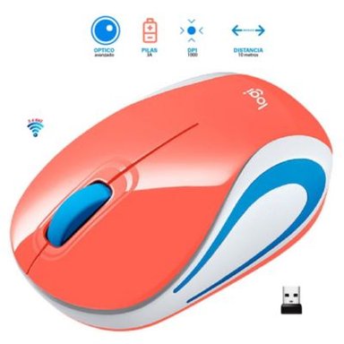 MOUSE LOGITECH M187 MINI CORAL - 1