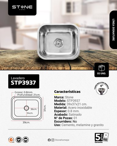 COMBO DE LAVADEROS DE ACERO SIGNATURE STP3937 STONE + LLAVE DE COCINA A LA PARED LAURENT STW-04 CROMADO STONE - 2