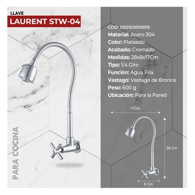 COMBO DE LAVADEROS DE ACERO SIGNATURE STP3937 STONE + LLAVE DE COCINA A LA PARED LAURENT STW-04 CROMADO STONE - 4