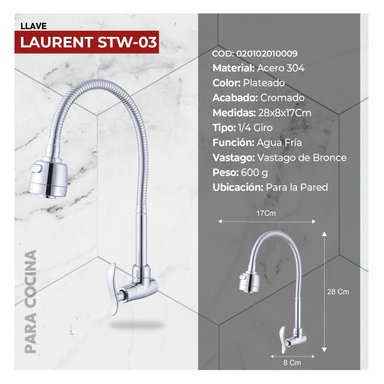 COMBO DE LAVADERO DE ACERO SIGNATURE STP5742 + DESAGUE C/TRAMPA DE I.5' PARA LAVADERO +LLAVE A PARED LAURENT STW-03 STONE - 4