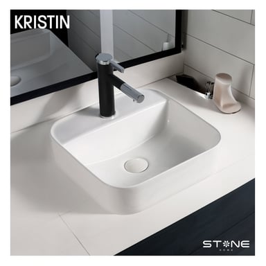 COMBO BOWL KRISTIN BLANCO + LLAVE P/LAVATORIO ALINA STB-01 BLACK STONE + DESAGUE POP UP GRANDE NEGRO S/REBOSE P/BOWL CUERPO 8 CM - 2