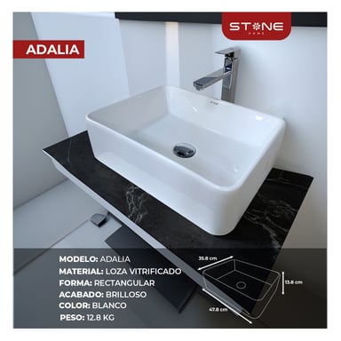 COMBO BOWL ADALIA BLANCO STONE + LLAVE P/BOWL MINIMALISTA CAELI ST-01 CROMADO STONE + DESAGUE POP UP GRANDE C/TRAMPA CORRUGADA PV - 2