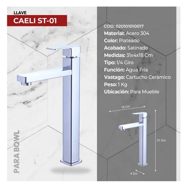 COMBO BOWL ADALIA BLANCO STONE + LLAVE P/BOWL MINIMALISTA CAELI ST-01 CROMADO STONE + DESAGUE POP UP GRANDE C/TRAMPA CORRUGADA PV - 4