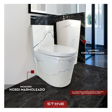 COMBO INODORO NORDI MARMOLEADO + LAVATORIO KAROL MARMOLEADO + DESAGUE POP UP GRANDE P/BOWL CROMADO STONE - 1