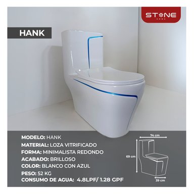 COMBO INODORO HANK REDONDO BLANCO C/ AZUL STONE + LAVATORIO ROLI BLANCO C/ AZUL STONE + DESAGUE POP UP GRANDE P/BOWL STONE - 4