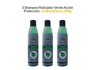 SHAMPOO LA BRASILIANA 3 UNIDADES MATIZADOR VERDE ACCIÓN PROTECCIÓN 250G - 1