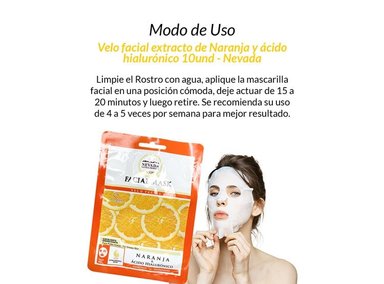 MASCARILLA NEVADA NATURAL PRODUCTS PACK 2 VELO FACIAL EXTRACTO NARANJA Y ÁCIDO HIALURÓNICO 10UNID - 2