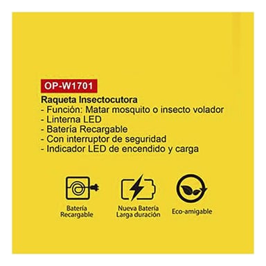 RAQUETA ELECTRÓNICA OPALUX OP-W1701 ANTIMOSCAS ANTIZANCUDOS RECARGABLE - 4