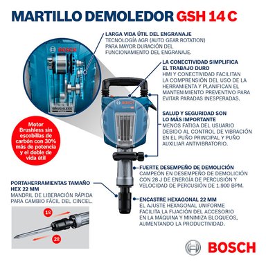 MARTILLO DEMOLEDOR HEX 22 MM 1750W 28 J BOSCH GSH 14 C - 5