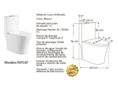 MUEBLE BAÑO XM IN7037 BLANCO INODORO PROFESIONAL 4L / SOLIDO 6L - 6