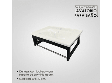 LAVABO YAC604001 LOZA VITRIFICADA DE 60 X 40 CM BLANCO CON SOPORTE NEGRO - 2