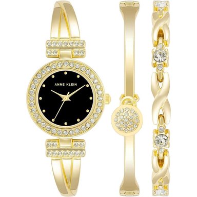 ANNE KLEIN AK/1868GBST RELOJ PARA MUJER CON CRISTALES Y SET DE PULSERAS | DORADO/NEGRO - 2