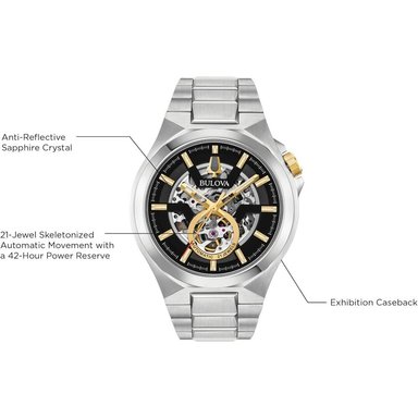 BULOVA 98A224 RELOJ AUTOMÁTICO MAQUINA PARA HOMBRE CON APERTURA EN LA ESFERA | PLATEADO - 4