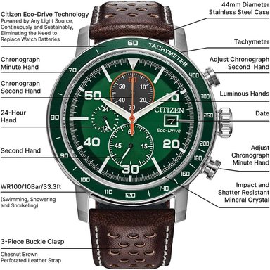 CITIZEN CA0851-05X RELOJ CRONÓGRAFO ECO-DRIVE CON BISEL | MARRÓN/VERDE - 4