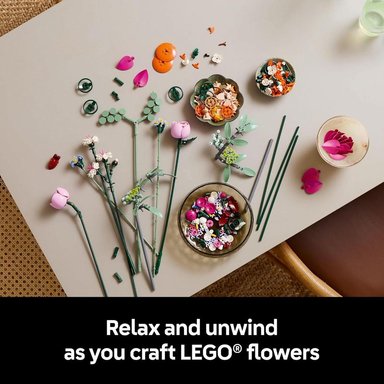 LEGO BOTANICALS, RAMO DE FLORES ROSAS PARA ADULTOS, DECORACIÓN DE HOGAR - 3