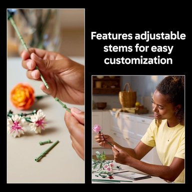 LEGO BOTANICALS, RAMO DE FLORES ROSAS PARA ADULTOS, DECORACIÓN DE HOGAR - 4
