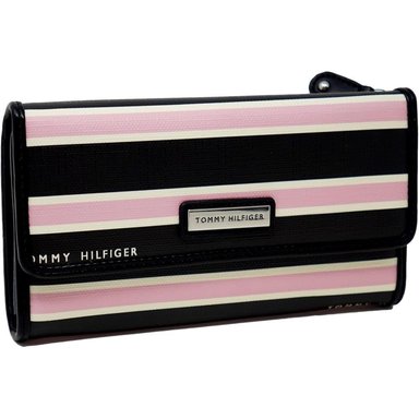 BILLETERA TOMMY HILFIGER STRIPE BLACK PINK MUJER - 1