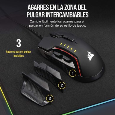 MOUSE GAMER CORSAIR CH-9302311-NA NEGRO GLAIVE RGB PRO18K DPI-CABLE ALUMINUM - 4