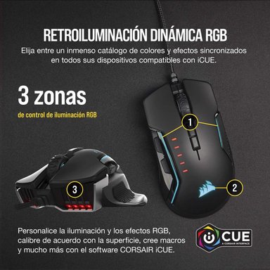 MOUSE GAMER CORSAIR CH-9302311-NA NEGRO GLAIVE RGB PRO18K DPI-CABLE ALUMINUM - 6