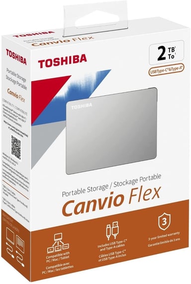 DISCO DURO EXTERNO TOSHIBA CANVIO FLEX 2 TB SILVER HDTX120XSCAA - 1