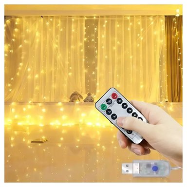 CORTINAS LUCES NAVIDEÑAS ÁMBAR 3X3M CON CONTROL (2 UNID) - 1