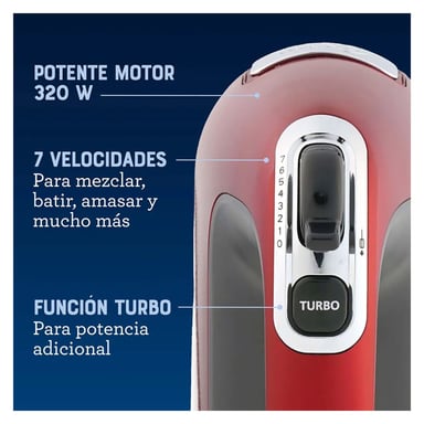 BATIDORA DE MANO OSTER 7 VELOCIDADES + TURBO 320W ROJA FPSTHM360R - 5