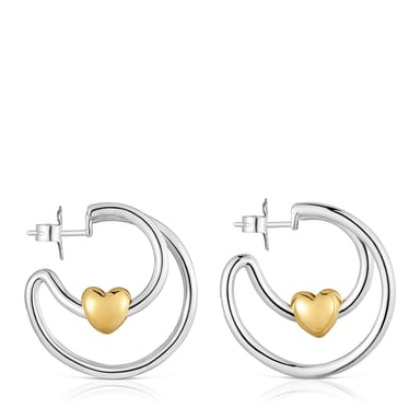 ARETES DE PLATA DOBLE ARO 29MM BICOLOR - 2