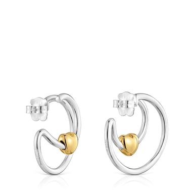 ARETES DE PLATA DOBLE ARO 29MM BICOLOR - 3